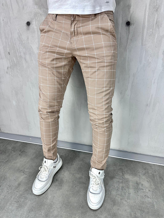 Karirane slim-fit karamel - BB08