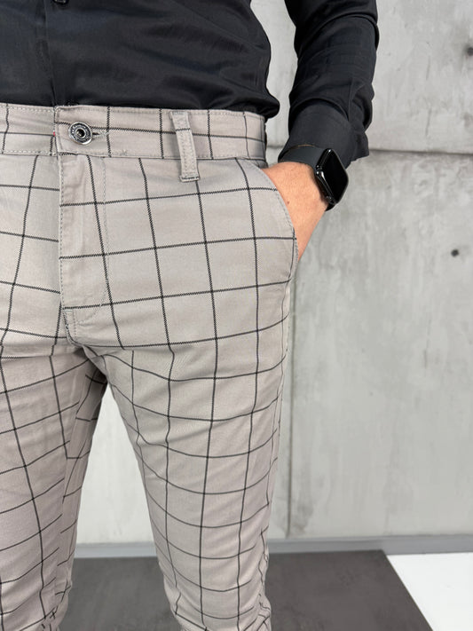 Karirane slim-fit sive - BB07