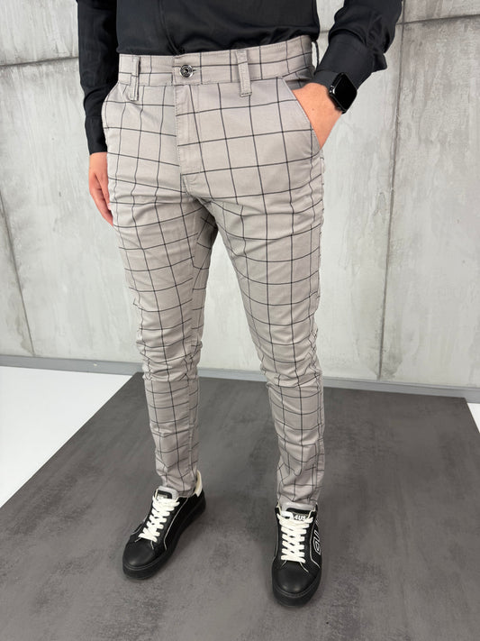 Karirane slim-fit sive - BB07