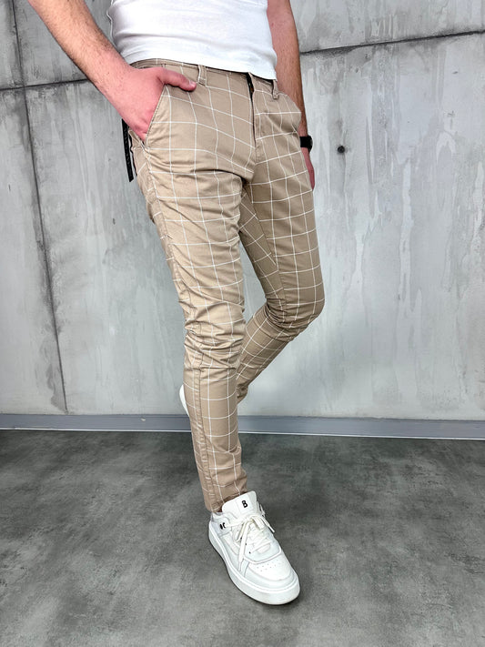 Karirane slim-fit karamel - BB08