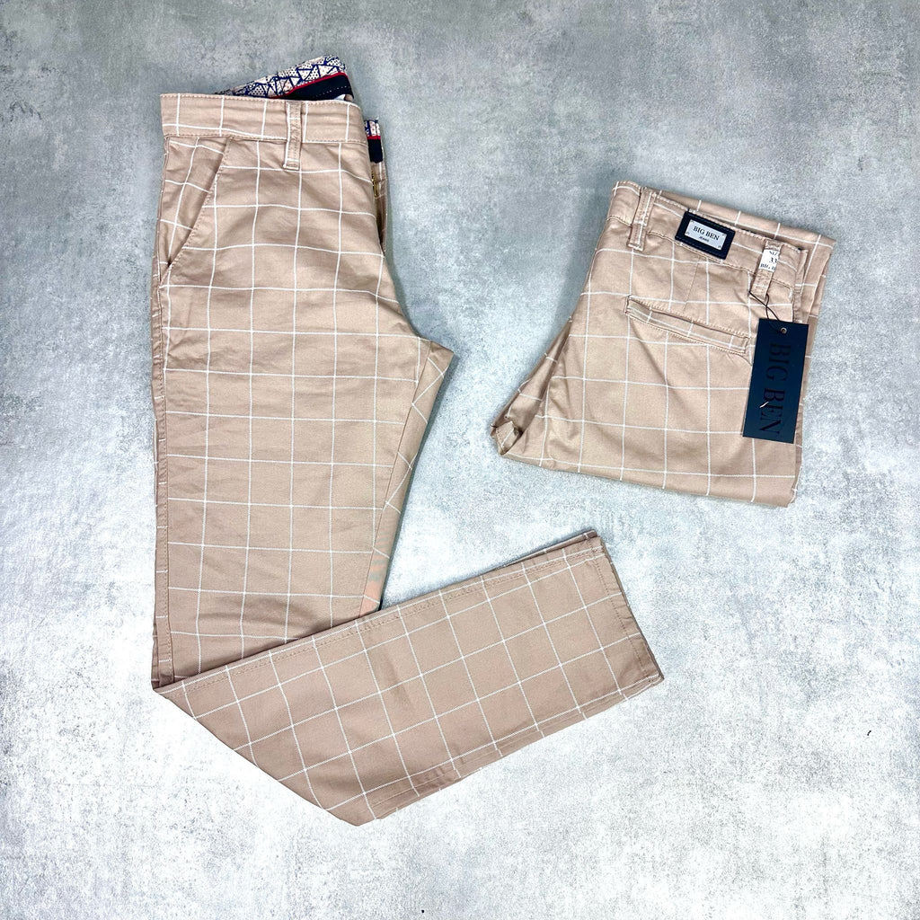 Karirane slim-fit karamel - BB08