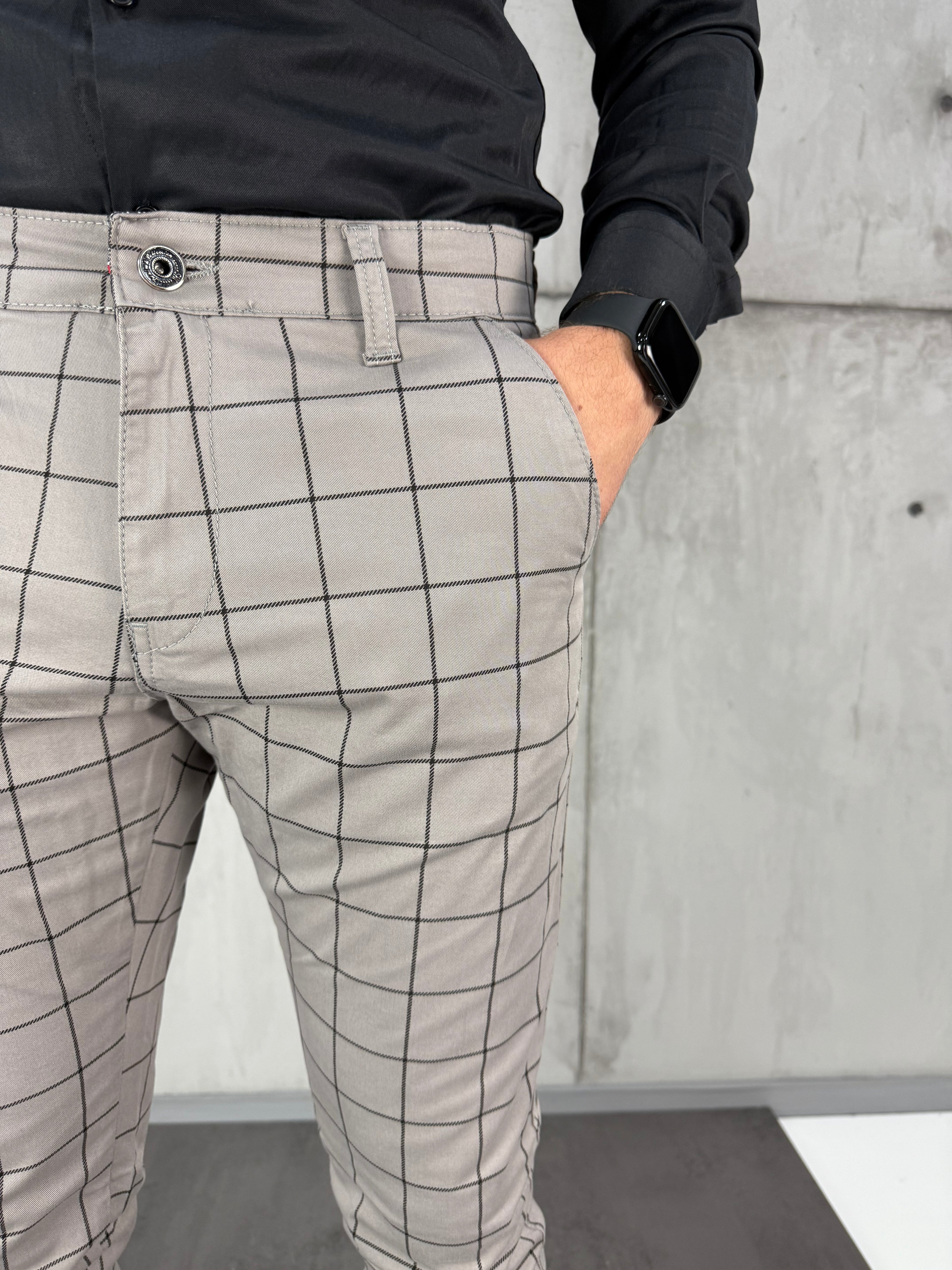 Karirane slim-fit sive - BB07