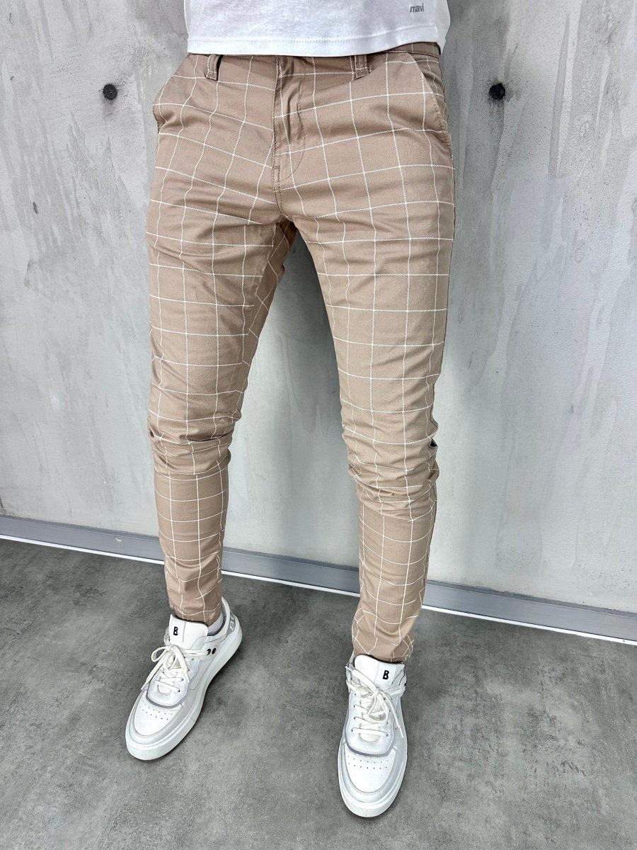 Karirane slim-fit karamel - BB08 - BIG BEN JEANS