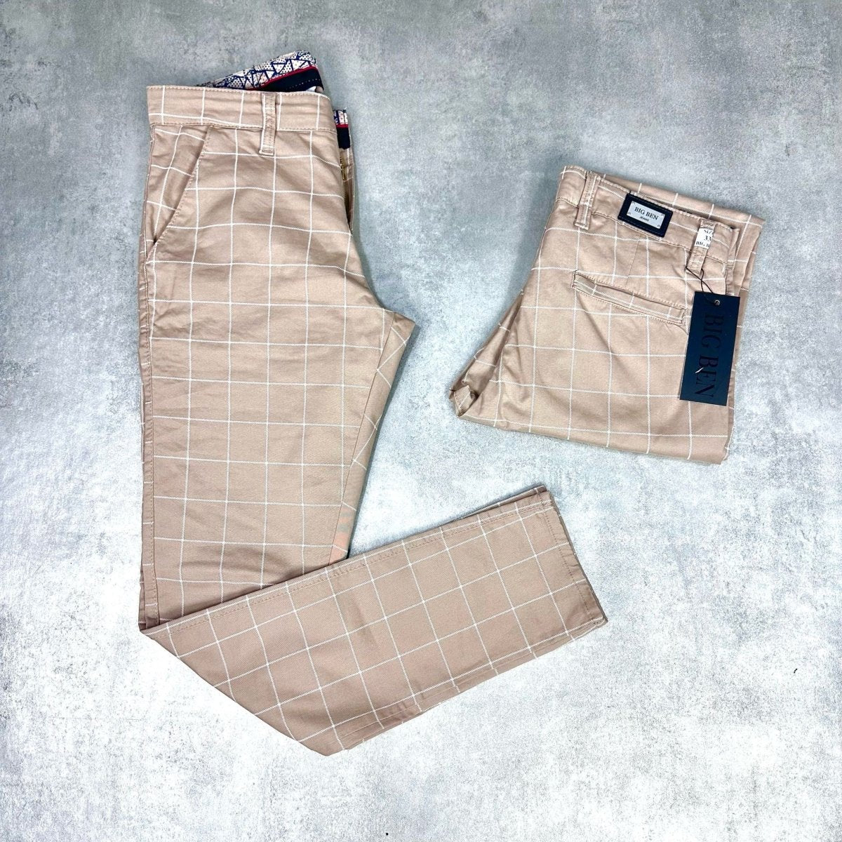 Karirane slim-fit karamel - BB08 - BIG BEN JEANS