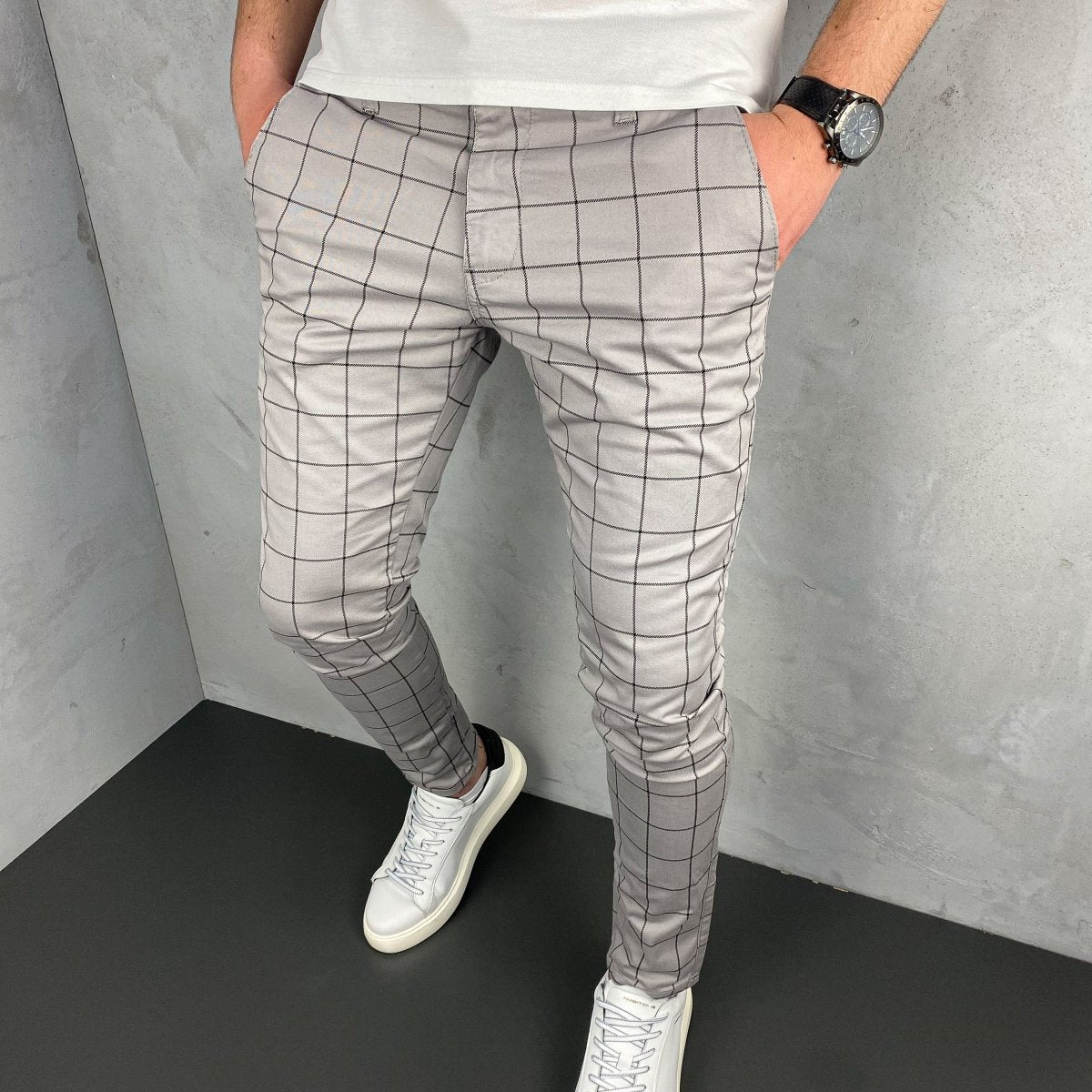 Karirane slim-fit sive - BB07 - BIG BEN JEANS