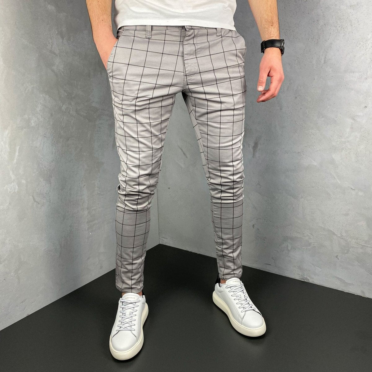Karirane slim-fit sive - BB07 - BIG BEN JEANS