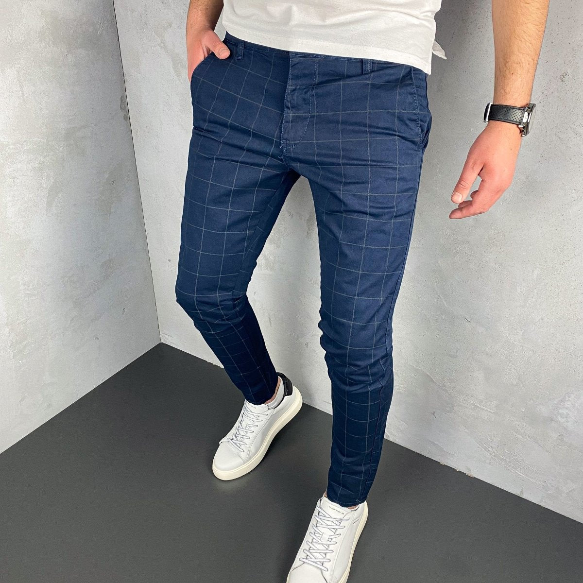 Karirane slim-fit teget - BB06 - BIG BEN JEANS